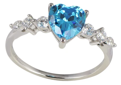anello donna argento 925 rodiato bluamante zirconi  cuore azzurro misura 14 - Immagine 1 di 3