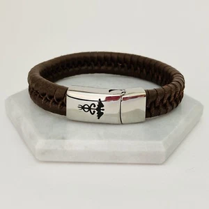 VENTA Pulsera Alerta Médica Epilepsia Cuero Trenzado Marrón Hombre Identificación de Emergencia 031 - Imagen 1 de 3