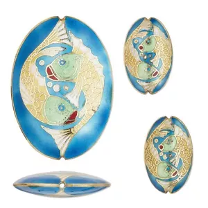 Juego de 3 cuentas ovaladas Cloisonné oro verde azul pez 30x19 mm y 57x40 mm* - Imagen 1 de 2
