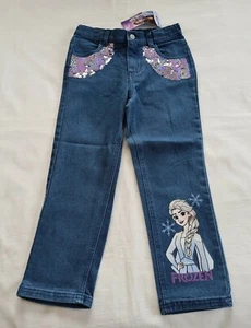 Disney Frozen Girls Elsa Printed Blue Sequin Detail Denim Jeans Size 5 New - Picture 1 of 4