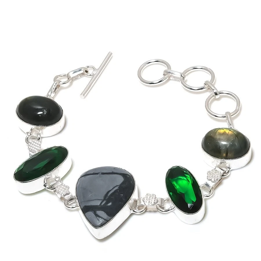 Picasso Jasper Gemstone Handmade 925 Sterling Silver Jewelry Bracelet Size 7-8" - Image 1 of 1