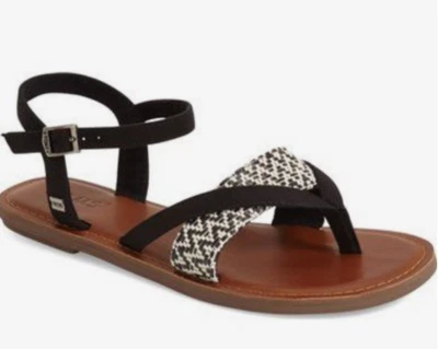 $59 НОВЫЙ В КОРОБКЕ TOMS ЖЕНЩИН LEXIE С РЕМЕШКАМИ САНДАЛИИ С ЧЕРНОЙ ВЫШИВКОЙ РАЗМЕР 6,5 - S5 - Изображение 1 из 4