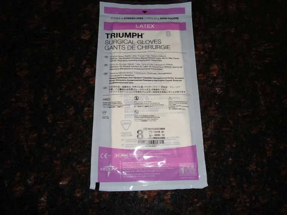 3 Count - Medline MSG2280 Triumph Surgical Gloves Size 8 | Cej-92