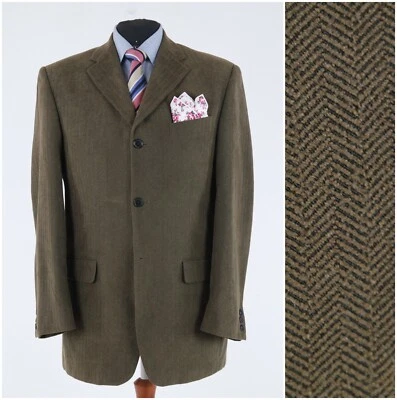 Mens Herringbone Blazer 44R UK Size BIAGGINI Brown Sport Coat Jacket - Image 1 of 4