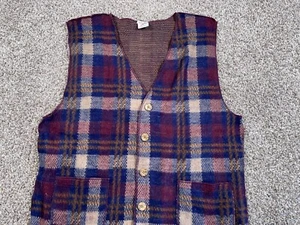 VTG Fleece Plaid Pattern Button Up Vest Adult Large Dark Blue Red Structure - Picture 1 of 9