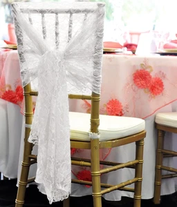 1 10 50 100 White Lace Chair Cover Hood Sashes Wedding Decor Party UK Brand New - Picture 1 of 2