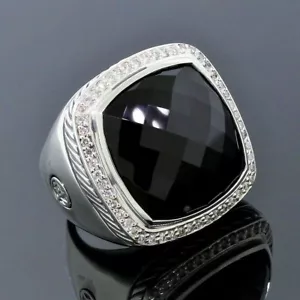 Anello David Yurman 20 mm onice nero albione diamanti taglia 5,5 argento sterling 925 - Foto 1 di 4