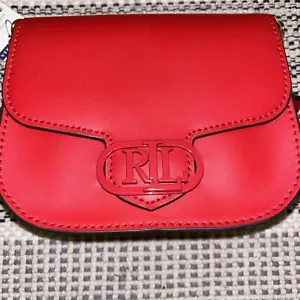 Lauren Ralph Lauren Addie~ Candy Red small leather bag flap handle strap BNWT - Picture 1 of 11