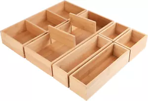 6 Pcs Bamboo Drawer Organizer, Kitchen Utensils Storage Boxes 3-Size with Remova - Picture 1 of 12