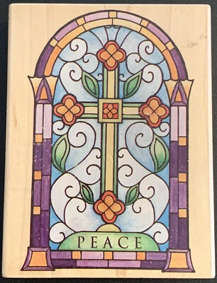Rubber Stampede Stained Glass Cross Peace Rubber Stamp - Image 1 of 4