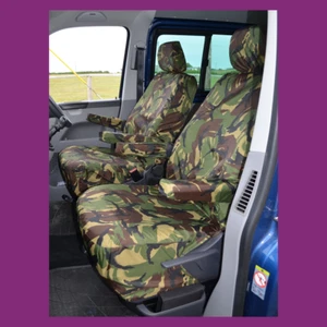 VW Transporter T5 2003-09 Front Pair Tailored Seat Covers Green Camo Waterproof - Picture 1 of 2