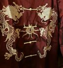 Tunique kimono chinoise "Kaiyu" bourgogne/rouille, or brode dragons - XL (NEUF AVEC ÉTIQUETTE)