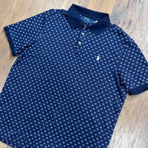 Polo Ralph Lauren camicia uomo L blu stampa medaglione Pima morbido cotone vestibilità classica - Foto 1 di 9