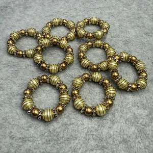 VTG Moroccan Beaded Napkin Rings Set of 8 Gold Pearl Tones Metal BOHO Christmas - Picture 1 of 4