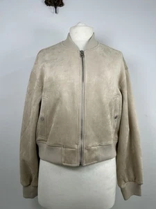 Stradivarius Beige Faux Suede Bomber Jacket Size Small New with Tags - Picture 1 of 16
