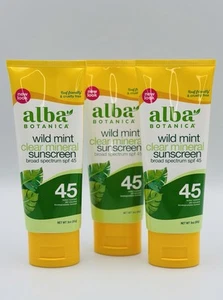 3 Lot Alba Botanica Wild Mint Clear Mineral Sunscreen Broad SPF 45 Cruelty Free - Picture 1 of 1