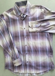 Bugatchi Cotton Shirt Mens M Geometric Purple Button Up - Picture 1 of 11