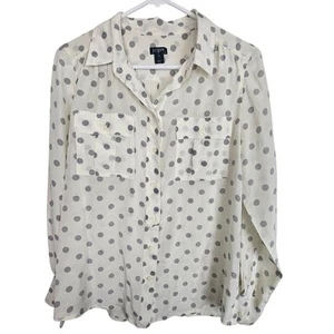 JCrew Shirt Button Down Shirt Women S Ivory Gray Polka Dot Top Long Sleeve Shirt - Picture 1 of 8