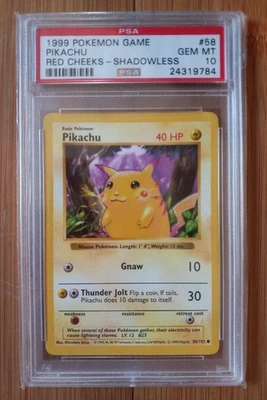 1999 POKEMON PIKACHU RED CHEEKS SHADOWLESS PSA 10 - Image 1 of 2