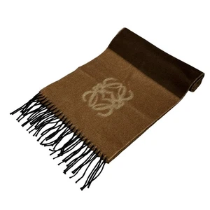 Auth LOEWE - Dark Brown Gray Beige Brown Silk Cashmere Scarf - Picture 1 of 5