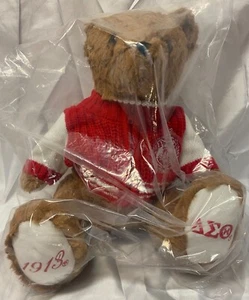 Delta Sigma Theta Plush Teddy Bear W Red Knit Sweater & Pearl Necklace, 14", NEW - Picture 1 of 6