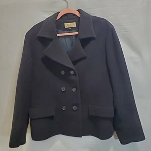Vintage Calvin Klein schwarz 100 % Wolle Knopfleiste Erbse Mantel Jacke Winter Damen 14 - Bild 1 von 14