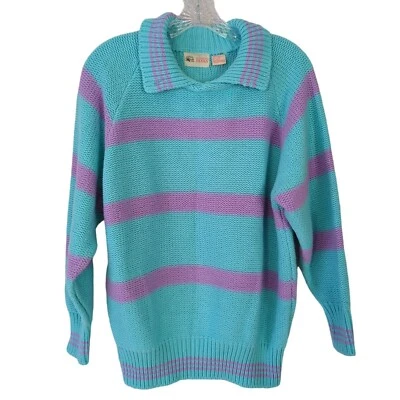 Mississippi Banks Vintage Women's Sweater size S 42 Teal Lavender Stripes - Image 1 of 4