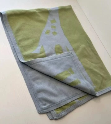 POTTERY BARN Receiving Baby BLANKET GREEN AND BLUE GIRAFFE KNIT 28x35 - Изображение 1 из 4