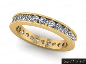 1.25Ct Round Diamond Channel Milgrain Eternity Band Wedding Ring 18K Gold G SI1 - Picture 1 of 8