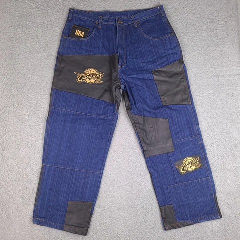 Cleveland Cavaliers Jeans Mens 38x29.5 UNK NBA Logo Denim Leather Patch Baggy Cover