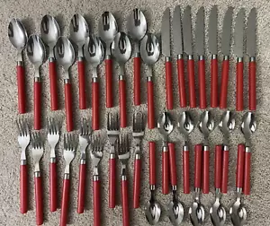 37-pc Lot of Vintage Stainless Steel with RED Plastic/Resin Handles Flatware VGC - Picture 1 of 6