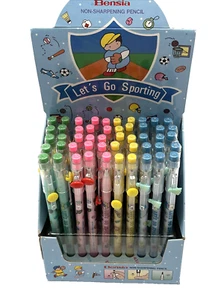Vintage Box of 50 NEW Bensia Pop A Point Pencils 80s Retro Let's Go Sporting - Picture 1 of 12