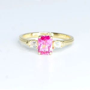 Natural Padparadscha Sapphire and Diamonds Ring in 14K Gold - Picture 1 of 7