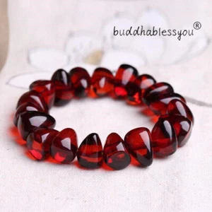 Natural Red Amber Bracelet Women Men Blood Beads Elastic Beaded Bangle Jewellery - Picture 1 of 8