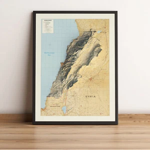 Libanon Karte, Libanon 2D Reliefkarte, Libanon Vintage Karte - 2D Flachdruck - Bild 1 von 9