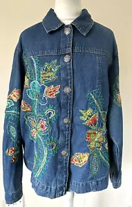 Ladies Denim Jacket Size 10-12 Embroidered Floral - Picture 1 of 9