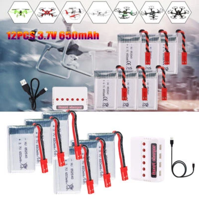 12Pcs 3.7V 650mAh LiPo Battery JST Plug For SYMA X5C X5C-1 X5SW X6SW H9D H5C RC - Image 1 of 4