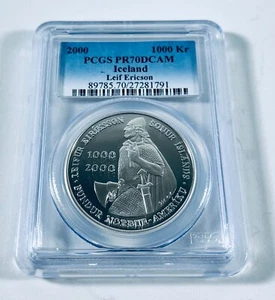 2000 PCGS PR70DCAM Leif Ericson ICELAND Commemorative Dollar PCGS - Picture 1 of 2