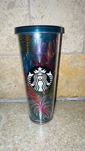Vaso Starbucks RARO Hojas Tropicales Metálicas Aloha 24oz ¡SIN Pajita! - Imagen 1 de 4
