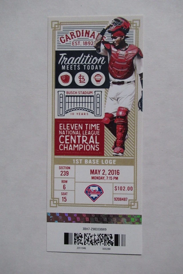 CARDINALS VS PHILLIES 5/2/2016 BOLETO COMPLETO ~ WAINWRIGHT/ADAMS/WONG+ HRs Foto 1 de 1