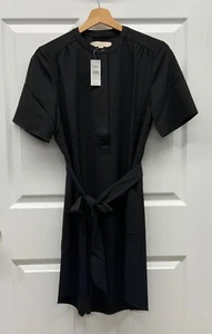 NWT Ann Taylor LOFT Black Short Sleeve Shirtdress Shirt Dress w/ Tie Belt - Sz 4 - Picture 1 of 12