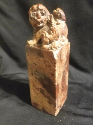 RARO Lg 1800's SOAPSTONE FOO DOG CHOP SEAL com POEMA DA DINASTIA TANG ASSINADO ZHANG JI - Imagem 1 de 4