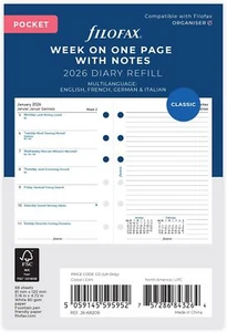 Filofax Pocket Week On One Page Diary Refill With Notes - 2026 Multi Language - Picture 1 of 2