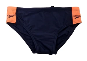 SPEEDO Boys Brief Swimming Trunks Navy Depth 7cm Logo Drawstring Size 10 Yrs U - Picture 1 of 4
