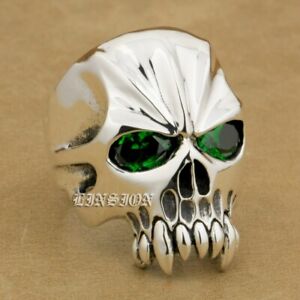 CZ Eyes 925 Sterling Silver Skull Ring Mens Biker Rock Jewellery 9MX04B UK N½~Z4