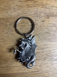 Vintage Winged Dragon Long Tail Silver Keychain - Picture 1 of 4