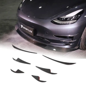 Carbon Front Bumper Splitters Canard Fins Air Vent Cover For Tesla Model 3 16-21 - Picture 1 of 12