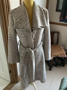 Allegra Hicks Wool/Angora Coat UK 10 Taupe Silver Snakeskin Pattern Belted