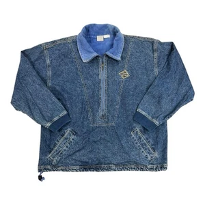 Vintage Op Ocean Pacific Damen M Langarm 3/4 Zip Pullover Denim Blau Jeansjacke - Bild 1 von 12