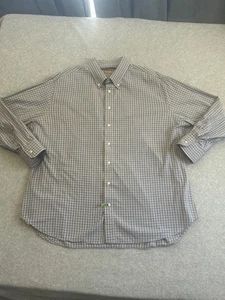 Gitman Bros Dress Shirt Mens 19 34 Blue Tan Gingham Oxford Button Down Made USA - Picture 1 of 11